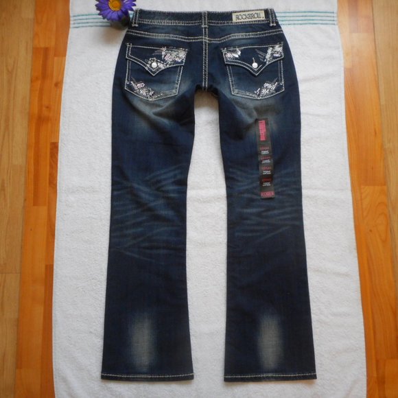 New Rock & Roll Cowgirl Jeans Size 29 Dark Blue Low Rise Boot Cut Denim - Picture 10 of 13